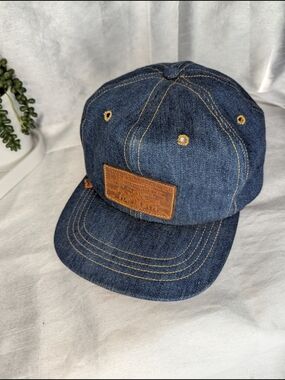 Vintage Levi Strauss Denim Trucker Hat - Leather Patch - Orange Tab